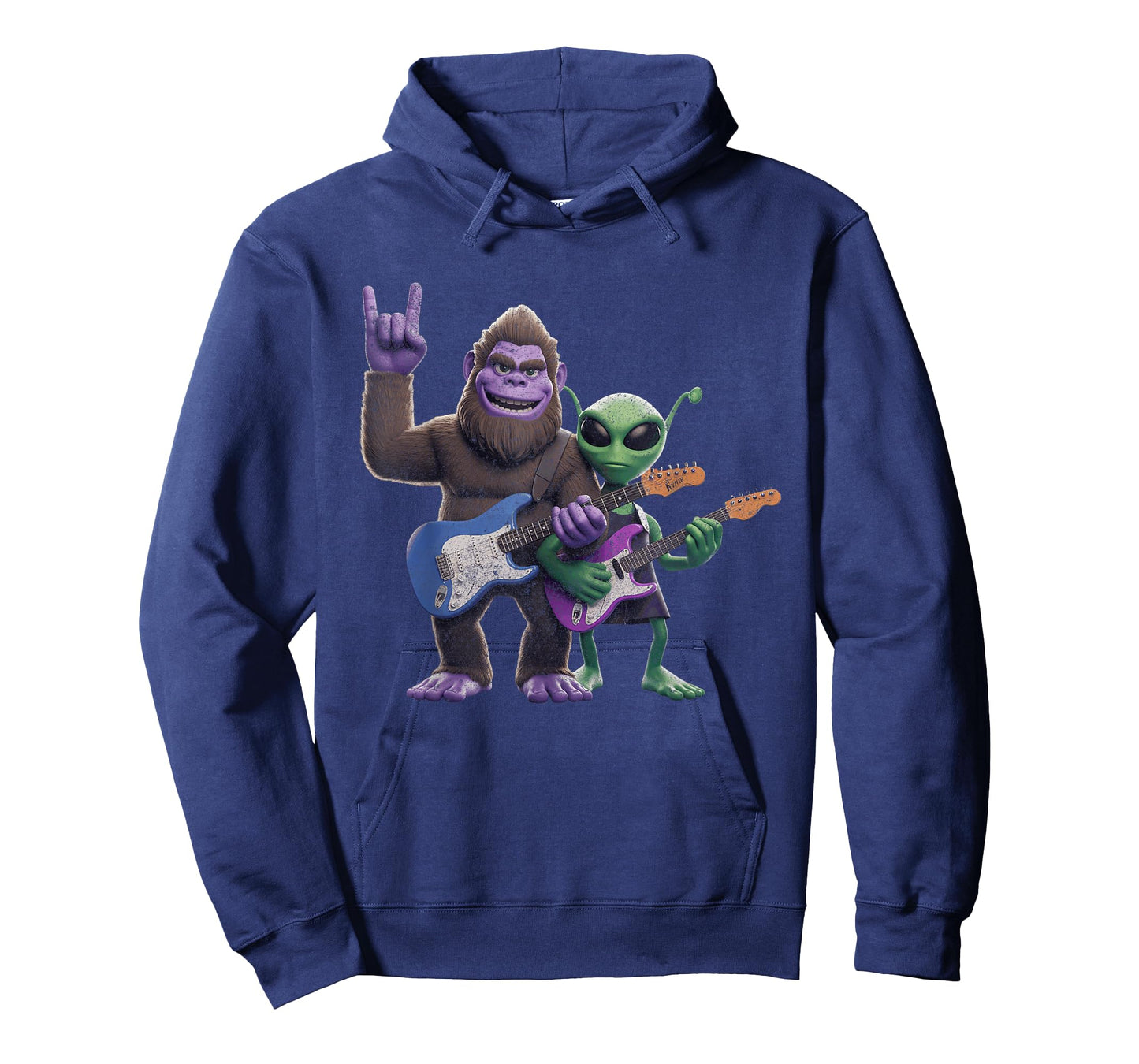 Funny Alien And Bigfoot Sasquatch Guitar Rock On T-Shirt