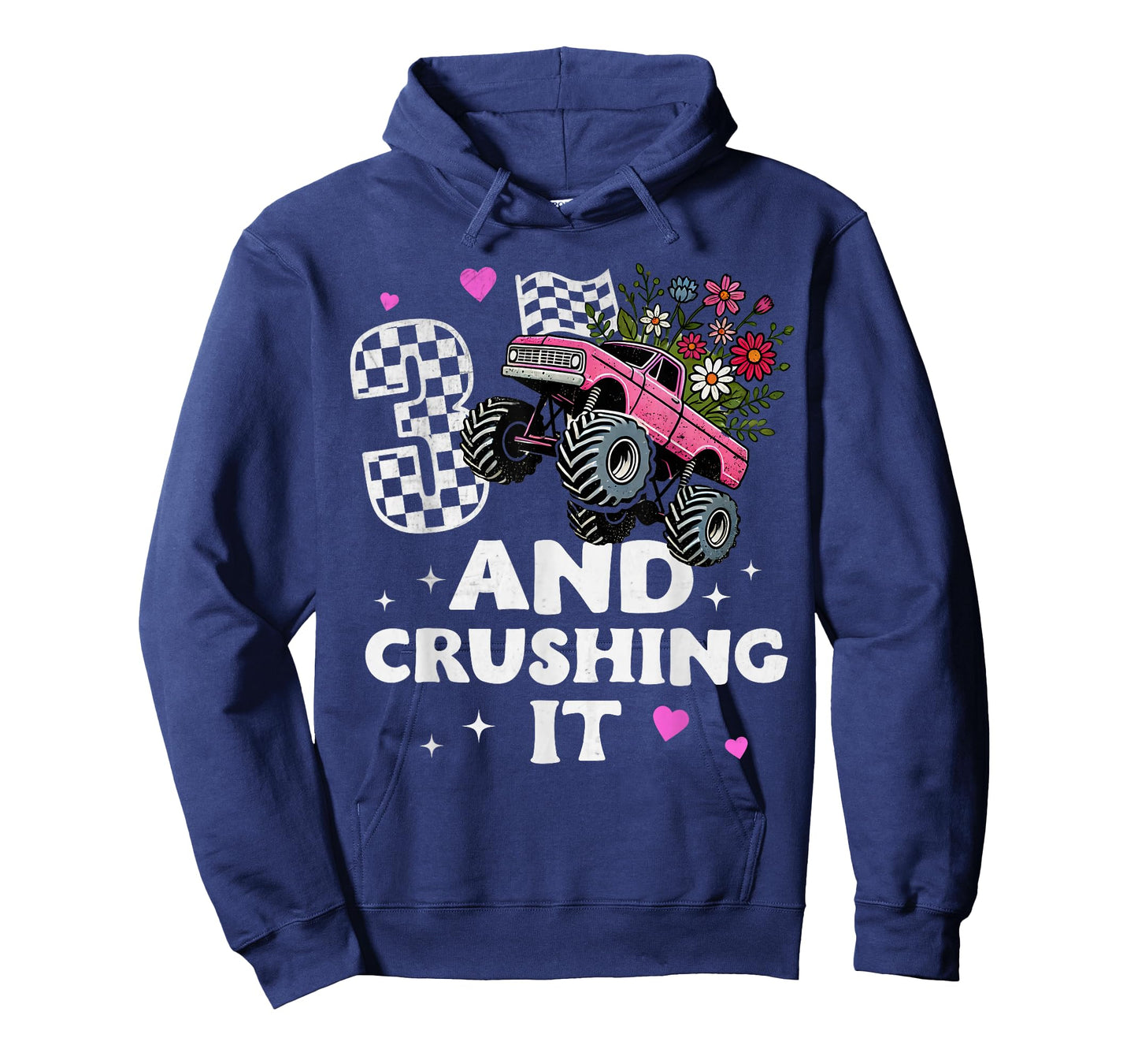 Checkered Girls Monster Truck 3rd Birthday Party Three Kids T-Shirt