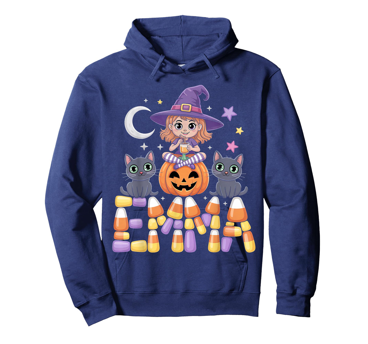 Emma Witch Candy Corn Cat Halloween Women and Girls T-Shirt