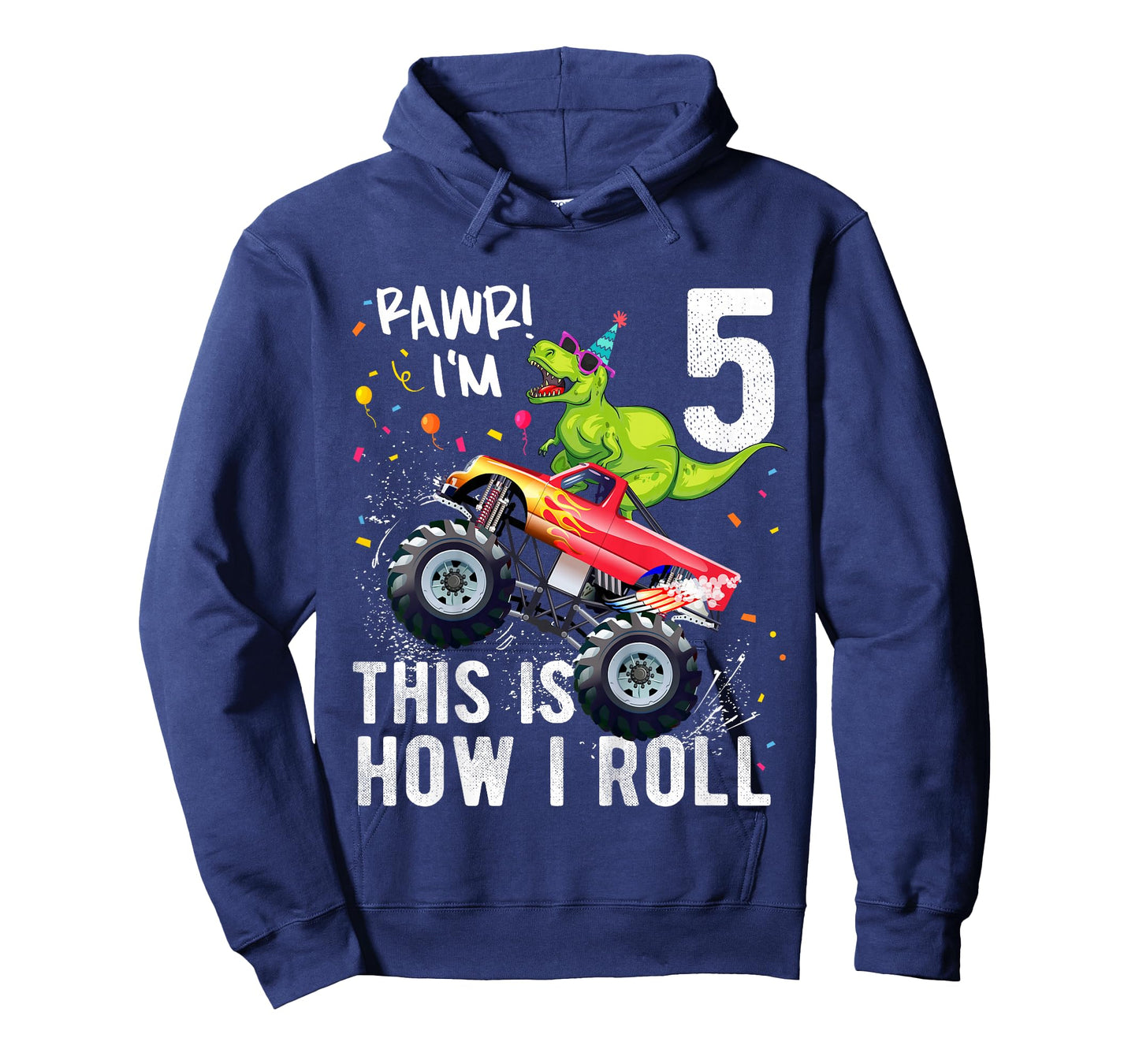 Kids T Rex Dinosaur Monster Truck 5th Birthday Boys and Girls T-Shirt