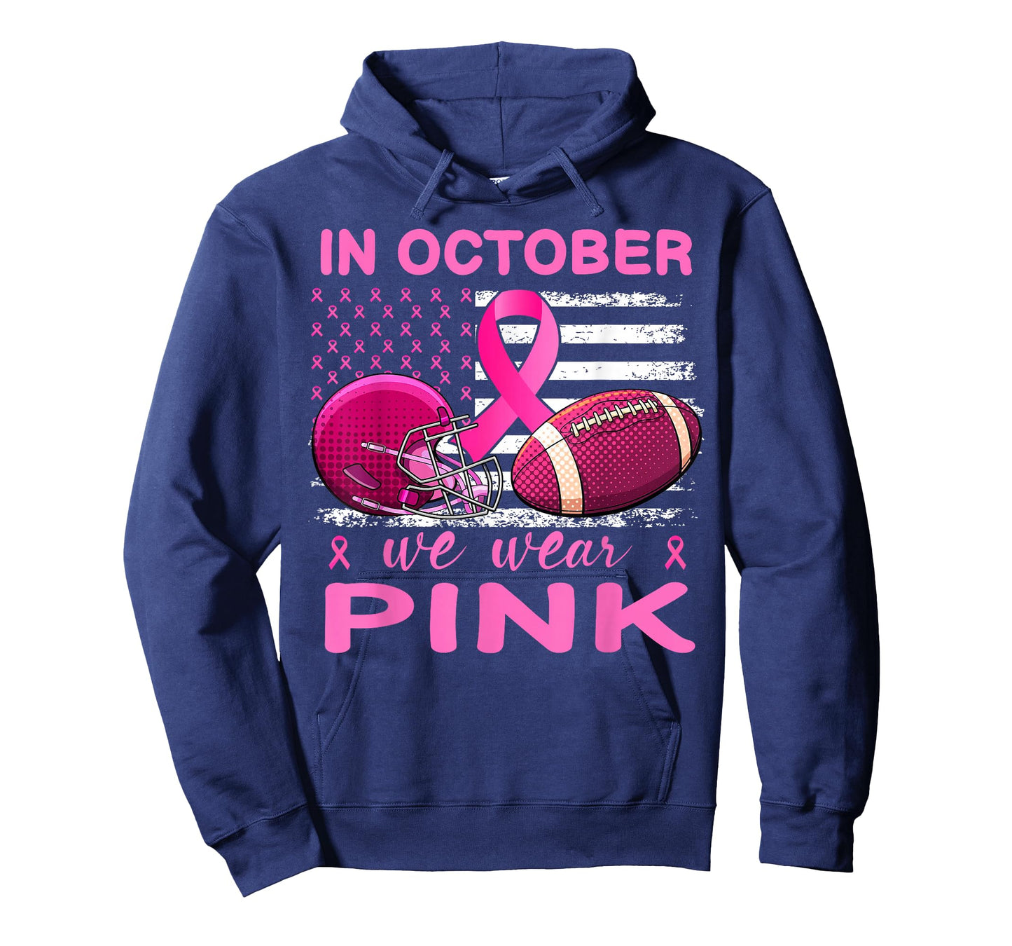 In October We Wear Pink Breast Cancer flag football men T-Shirt