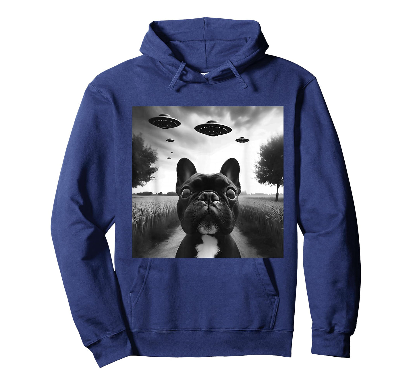 French Bulldog Funny Graphic Selfie with UFOs Weird Aliens T-Shirt