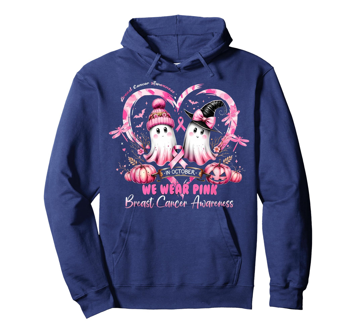 in October We Wear Pink Breast Cancer Heart Dragonflies T-Shirt