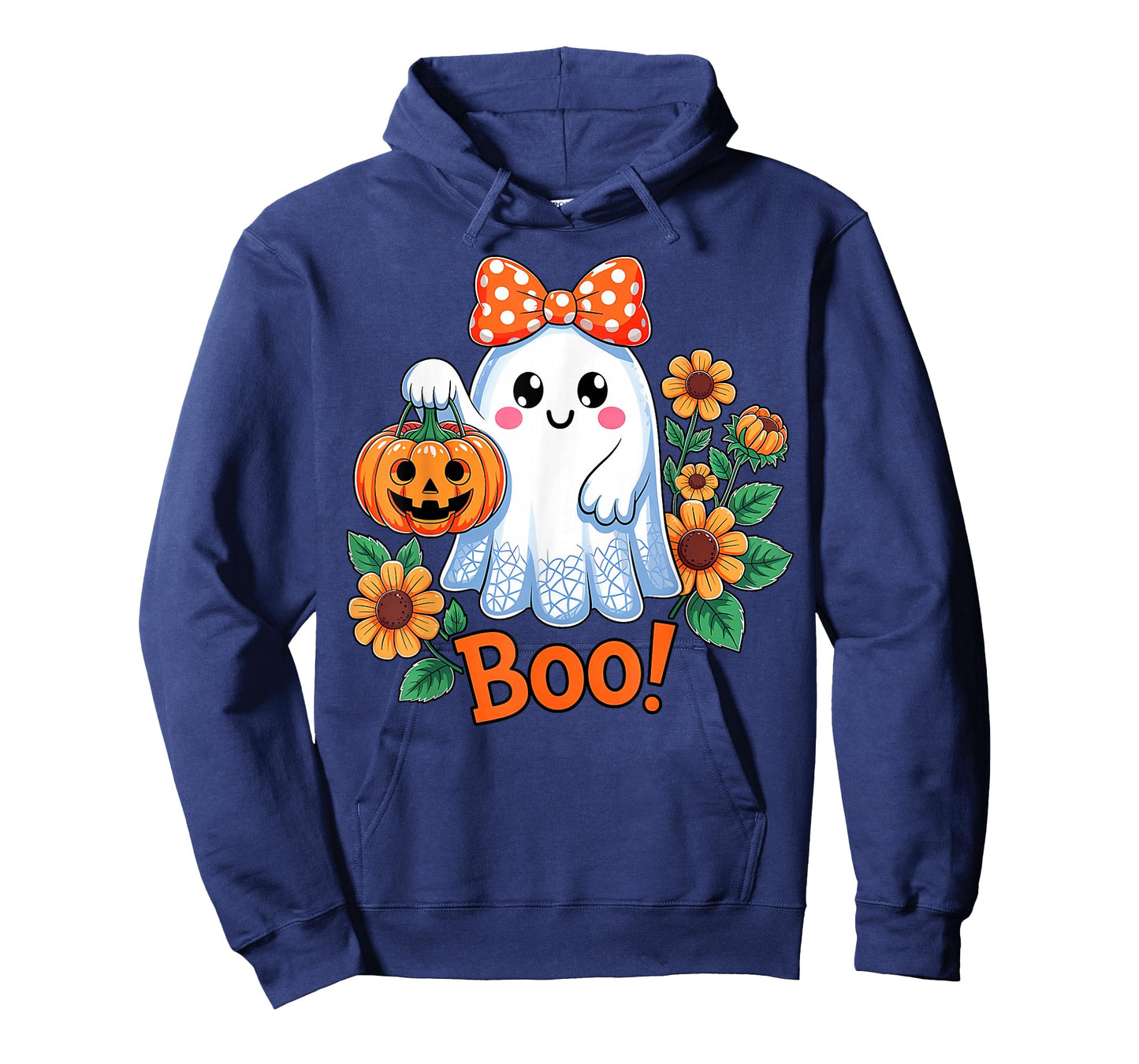 Retro Floral Boo Ghost Pumpkin Bow Halloween Women Girls T-Shirt