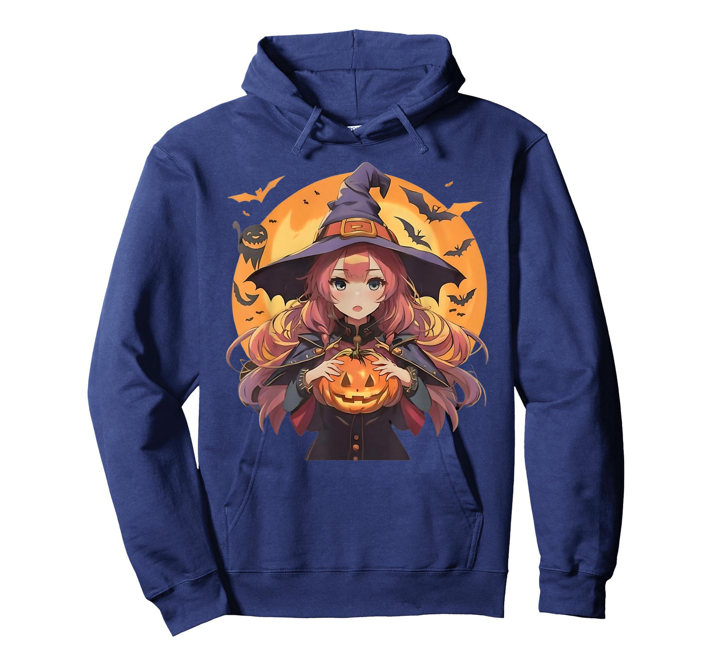 Cute Anime Halloween Girl Witch with Pumpkin and Bats girls T-Shirt