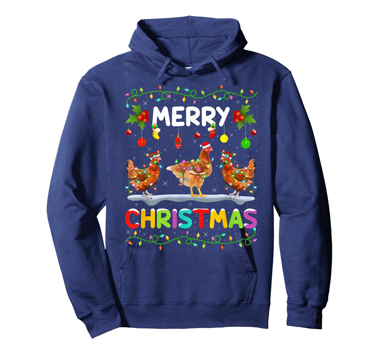Chicken Merry Christmas Lights Santa Hat Funny Chicken Xmas T-Shirt