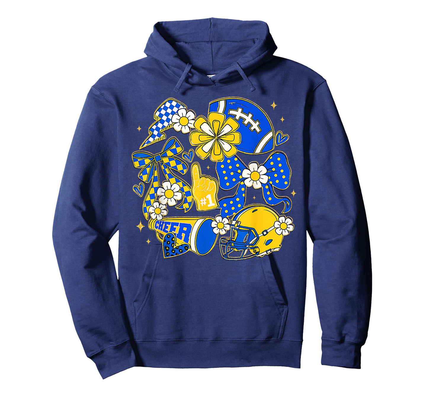 Retro Blue & Gold Cheer Football Game Day Coquette Bow T-Shirt