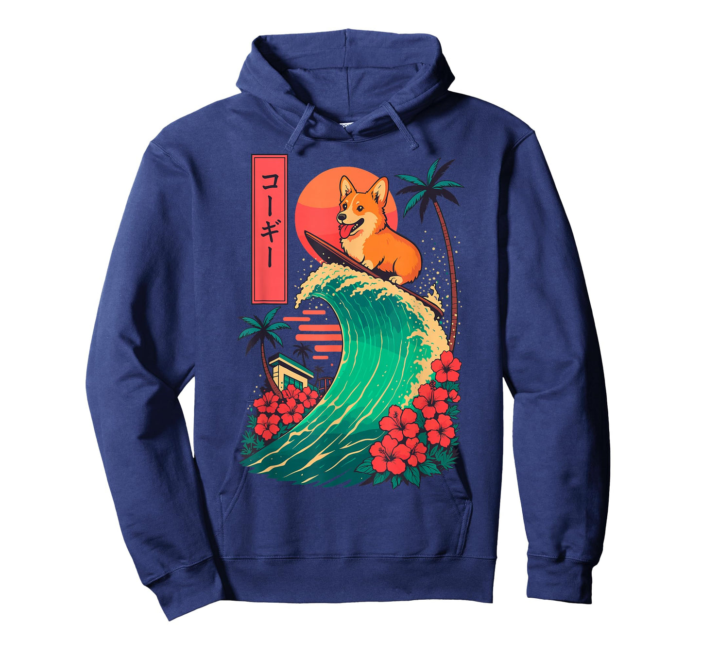 Corgi Surfing Japanese Wave T-Shirt