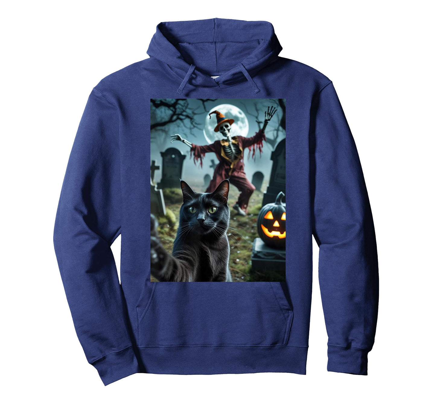 Funny Cat Selfie with Skeleton Scary Halloween Meme T-Shirt