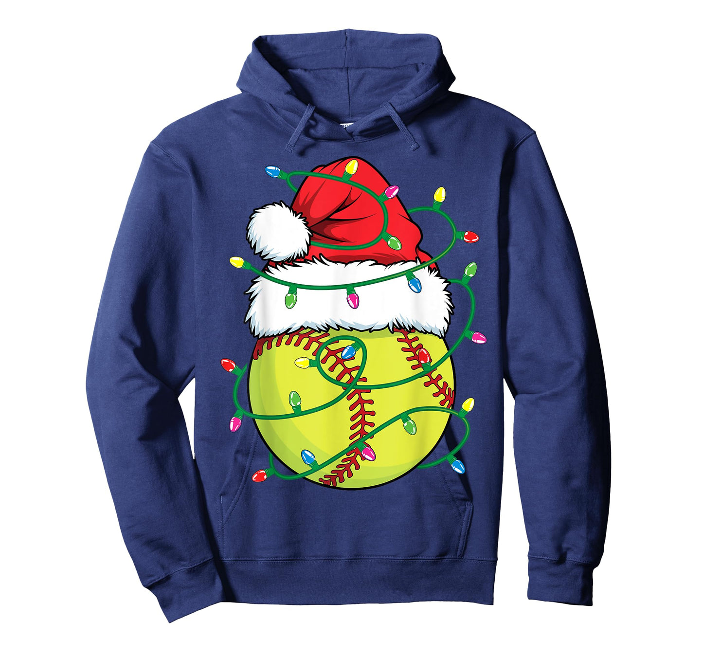 Softball with Santa Hat Men Boys Girls Christmas Xmas Lights T-Shirt