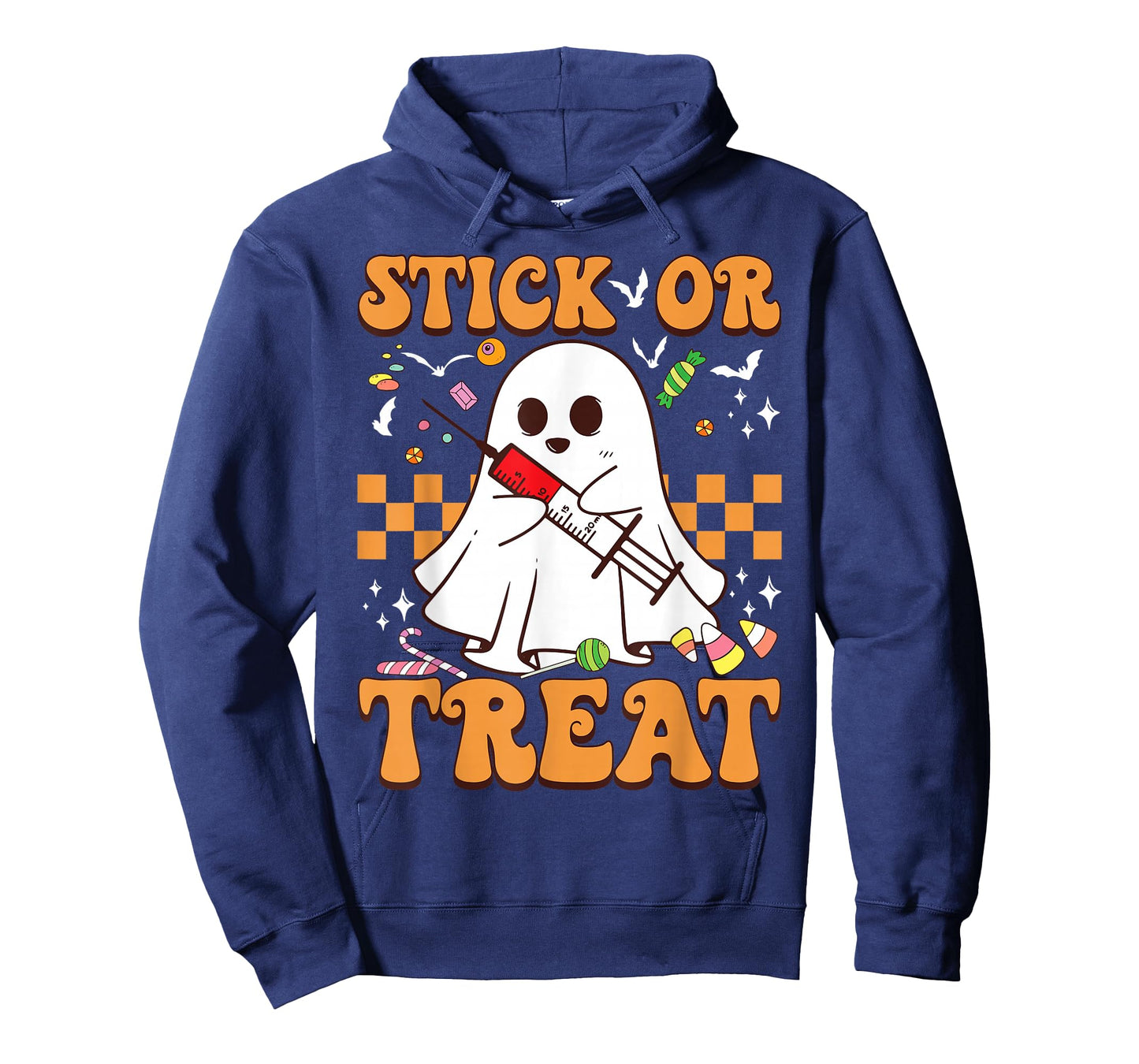 Retro Stick Or Treat Cute Ghost Nurse Phlebotomist Halloween T-Shirt