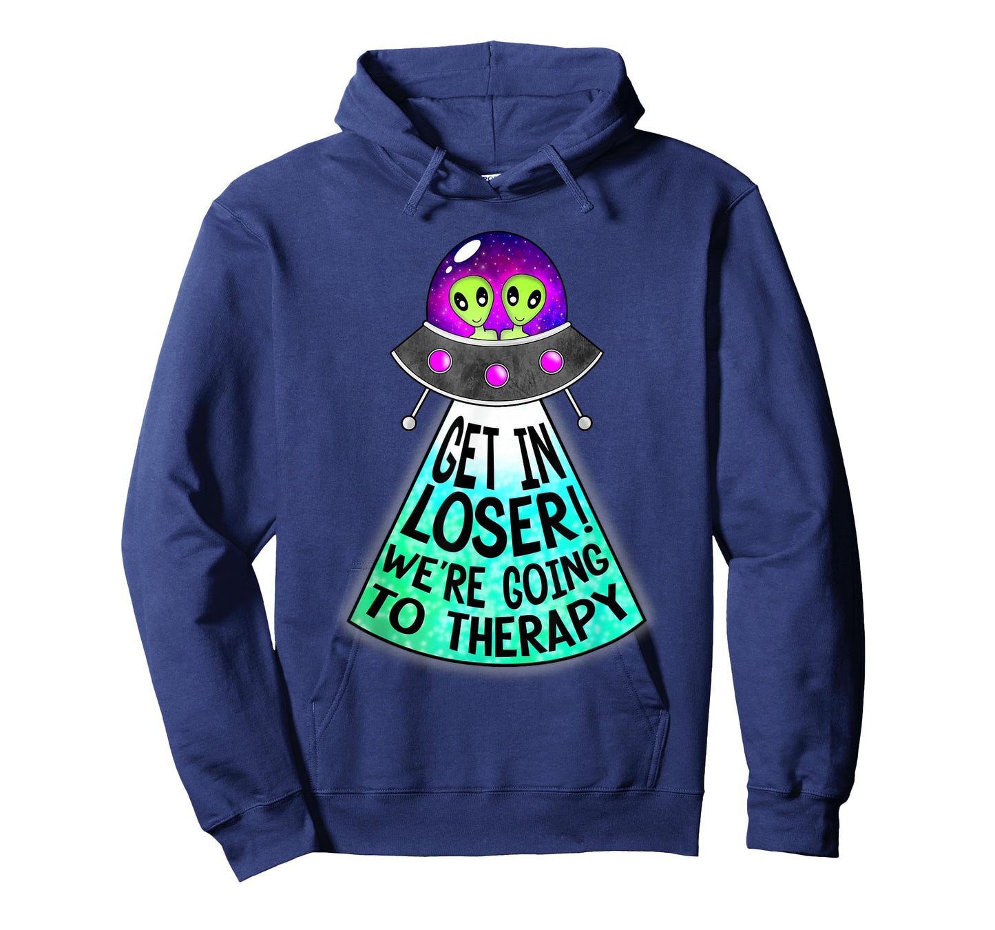 Mind and Body Apparel Get In Loser We're Going To Therapy Mental Health UFO Alien T-Shirt, Black