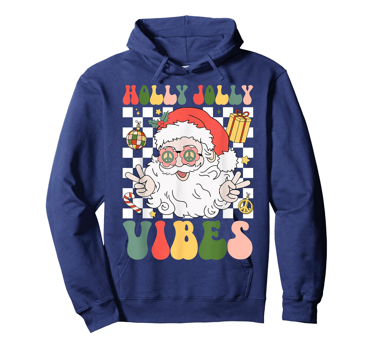 Retro Groovy Holly And Jolly Vibes Peace Santa Xmas Lights T-Shirt