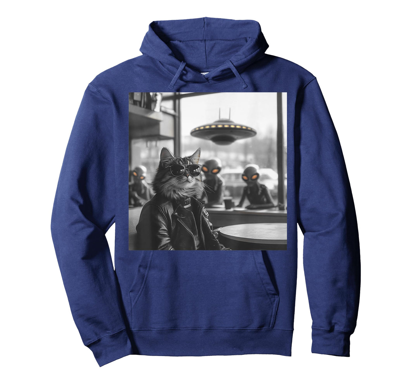 Cat in a Coffee Shop with Aliens and UFO T-Shirt