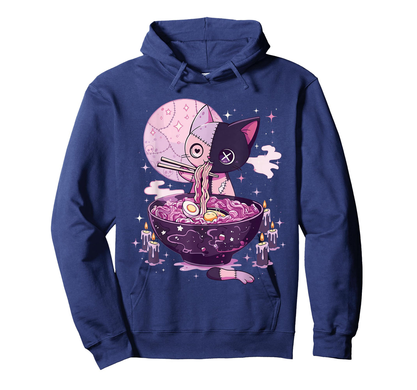 Kawaii Pastel Goth Zombie Patchwork Cat Eating Ramen Noodles T-Shirt
