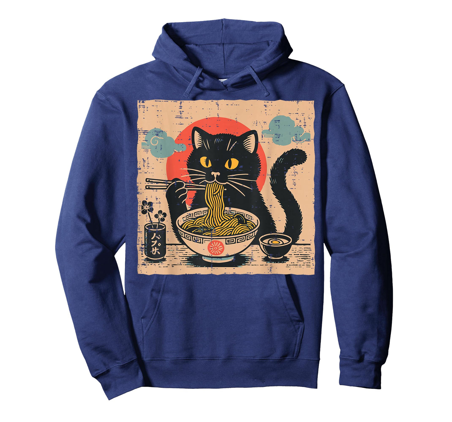 Japanese Black Cat Ramen Sun Retro Kitten Art Women Men Kids T-Shirt