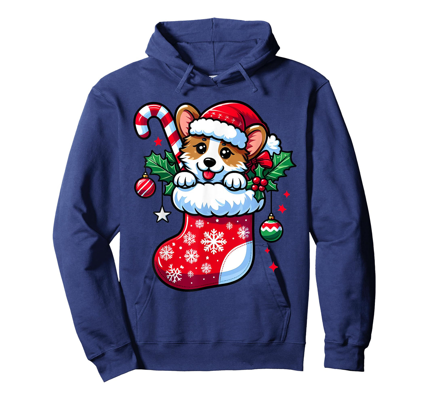 Cute Christmas Candy Cane Santa Corgi Dog in Xmas Stocking T-Shirt