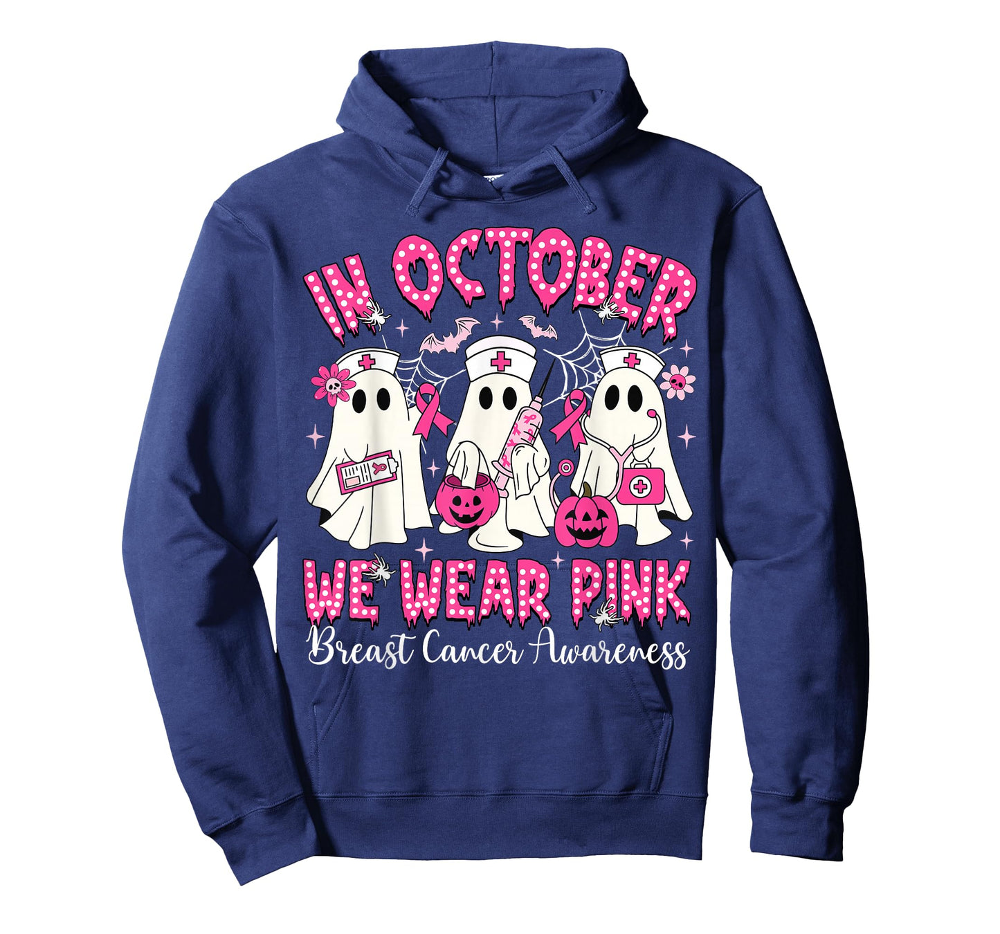 In October We Wear Pink Nurse Ghost Halloween Breast Cancer T-Shirt