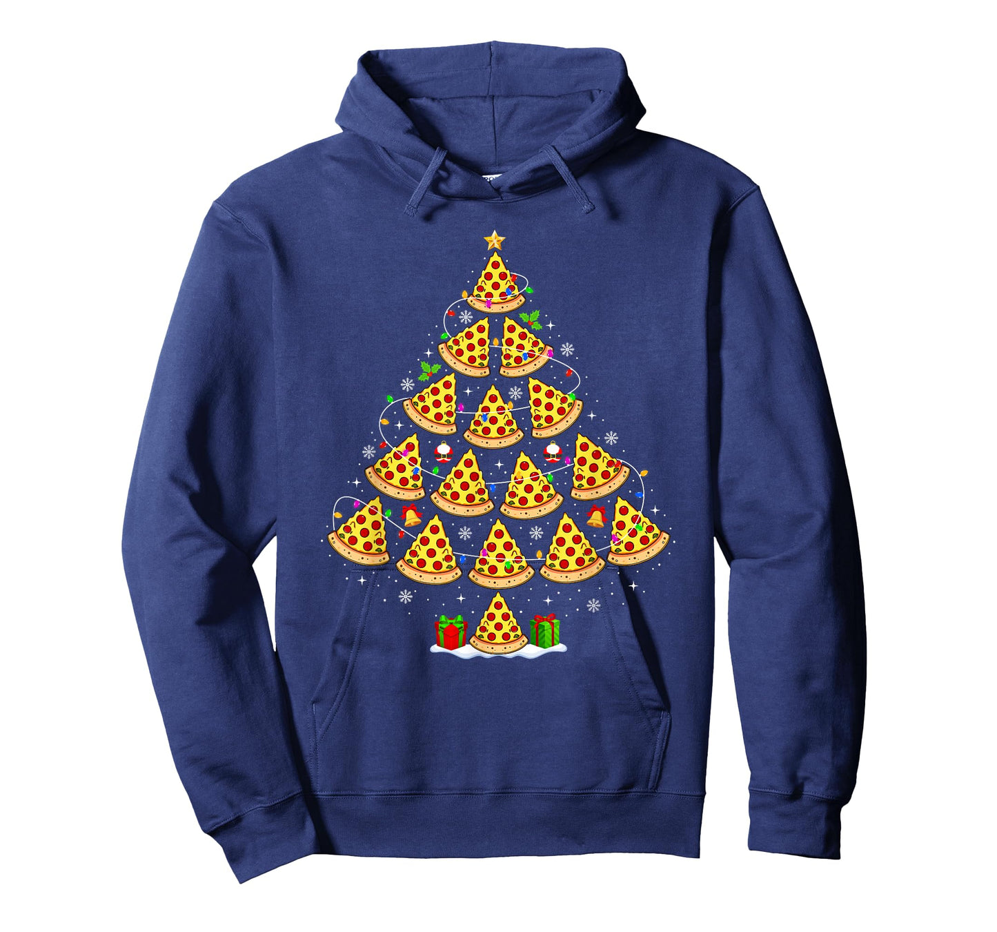 Pizza Christmas Tree Lights Funny Xmas Santa Hat Food Lover T-Shirt