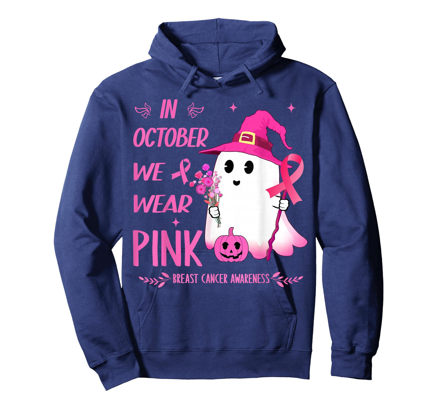 In October We Wear Pink Breast Cancer Ghost pumpkin Witch T-Shirt