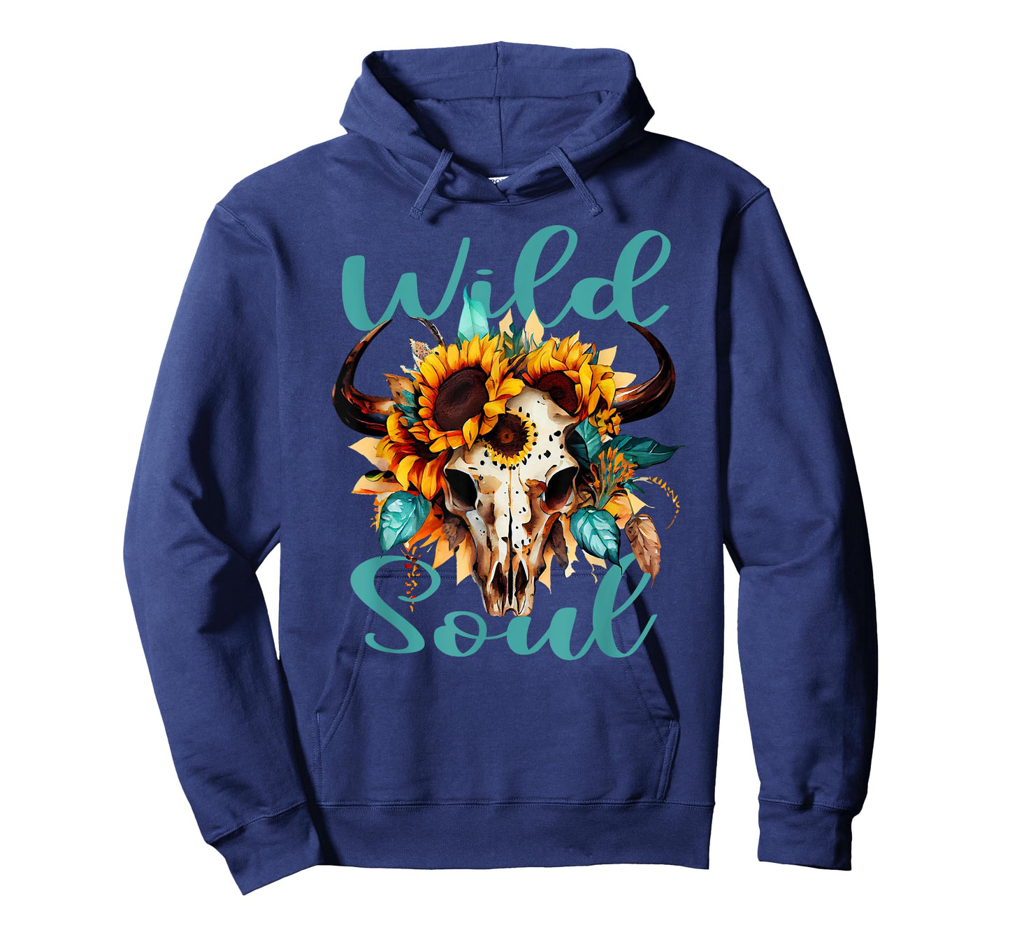 Wild Soul Women Vintage Western Sunflower Boho Cow Skull T-Shirt