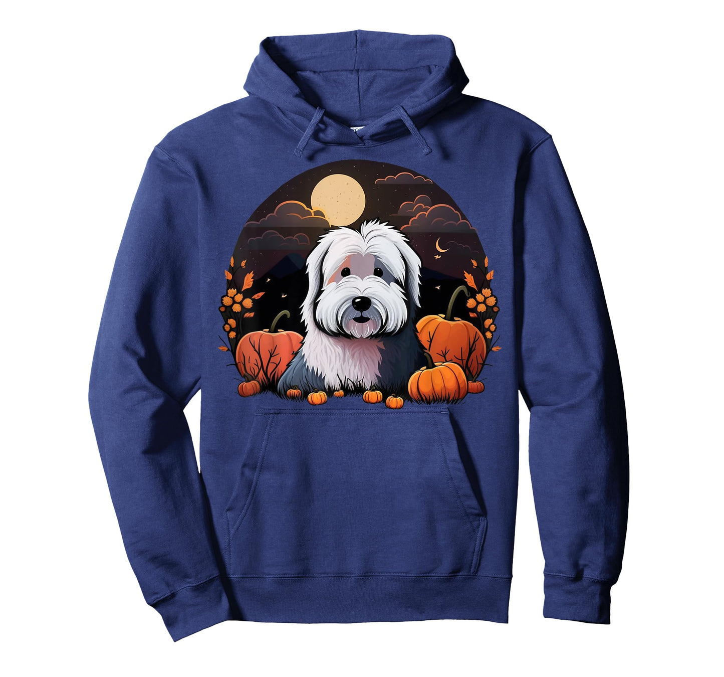 Pumpkin Bobtail costume on Old English Sheepdog Halloween T-Shirt