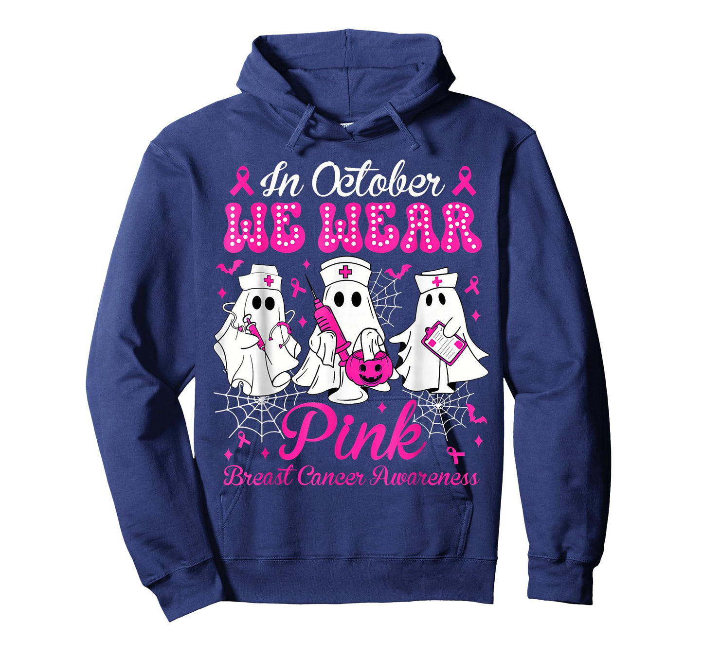 In October We Wear Pink Nurse Ghost Halloween Breast Cancer T-Shirt