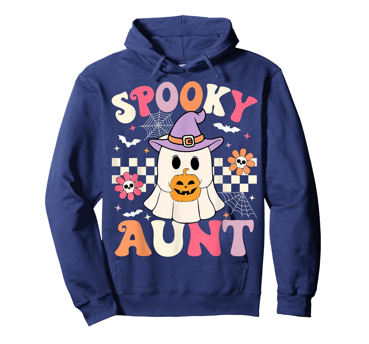 Groovy Spooky Aunt Ghost Holding Pumpkin Halloween Aunt T-Shirt