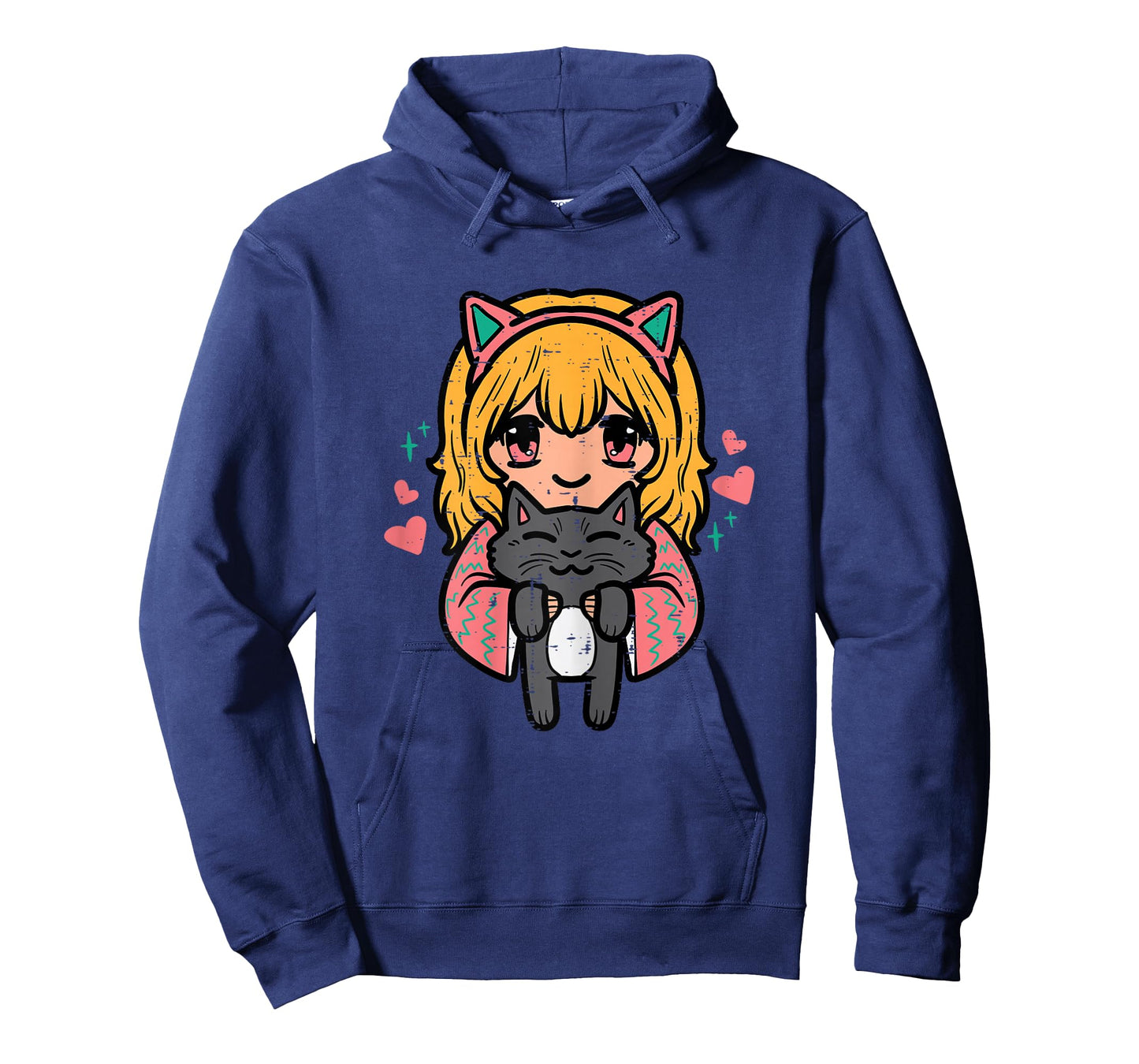 Anime Girl Black Cat Kawaii Japanese Otaku Girls Women Kids T-Shirt