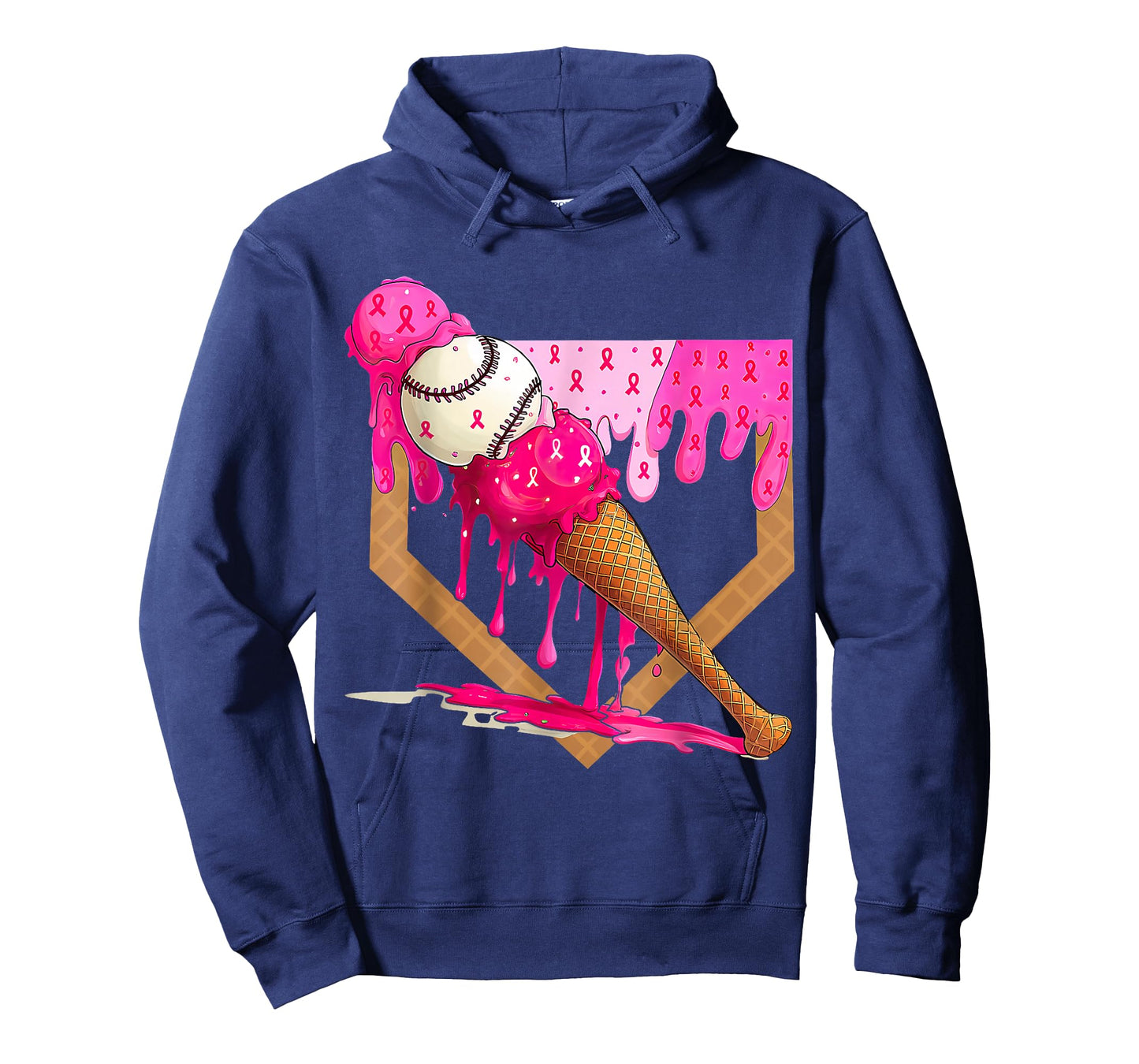 Baseball Drip Pink Ice Cream Drip Breast Cancer Awareness T-Shirt