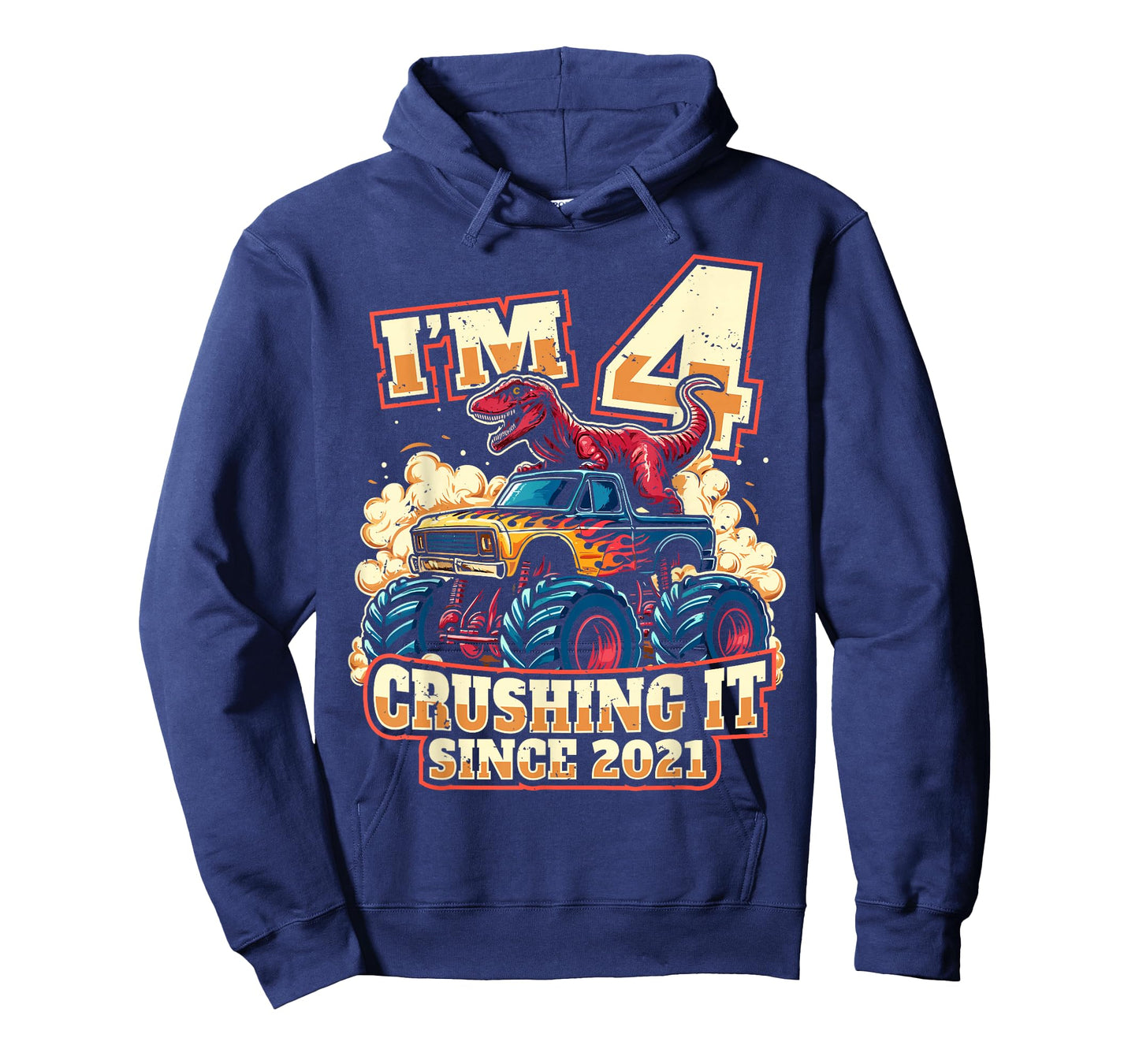 4 Year Old Boys 4th Birthday Dinosaur Monster Truck Party T-Shirt