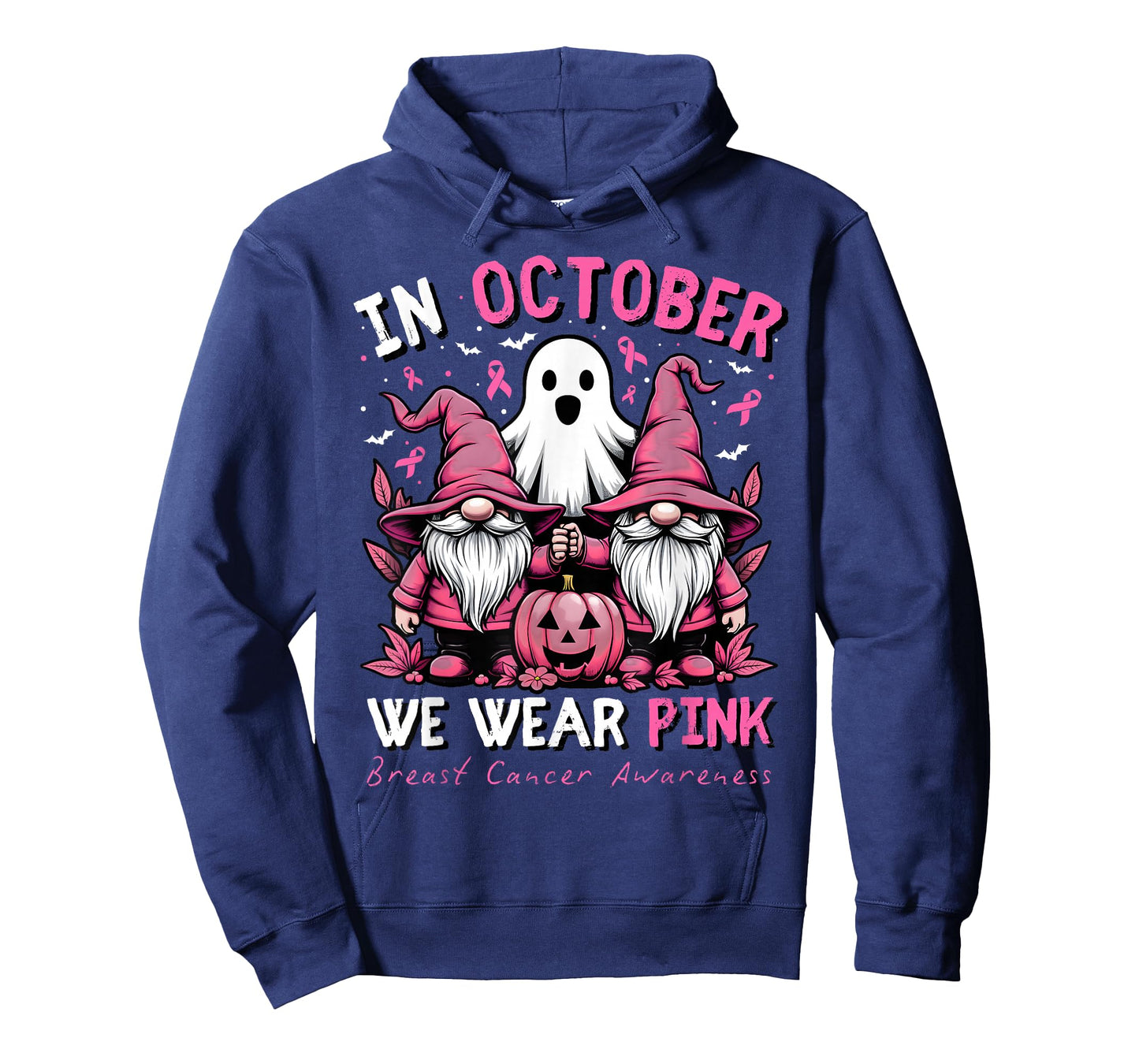 In October We Wear Pink Ghost Gnomes Breast Cancer Awareness T-Shirt