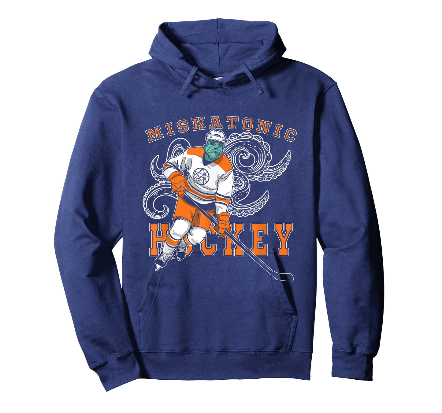 Miskatonic Hockey Sports Orange Horror Graphic On Dark T-Shirt