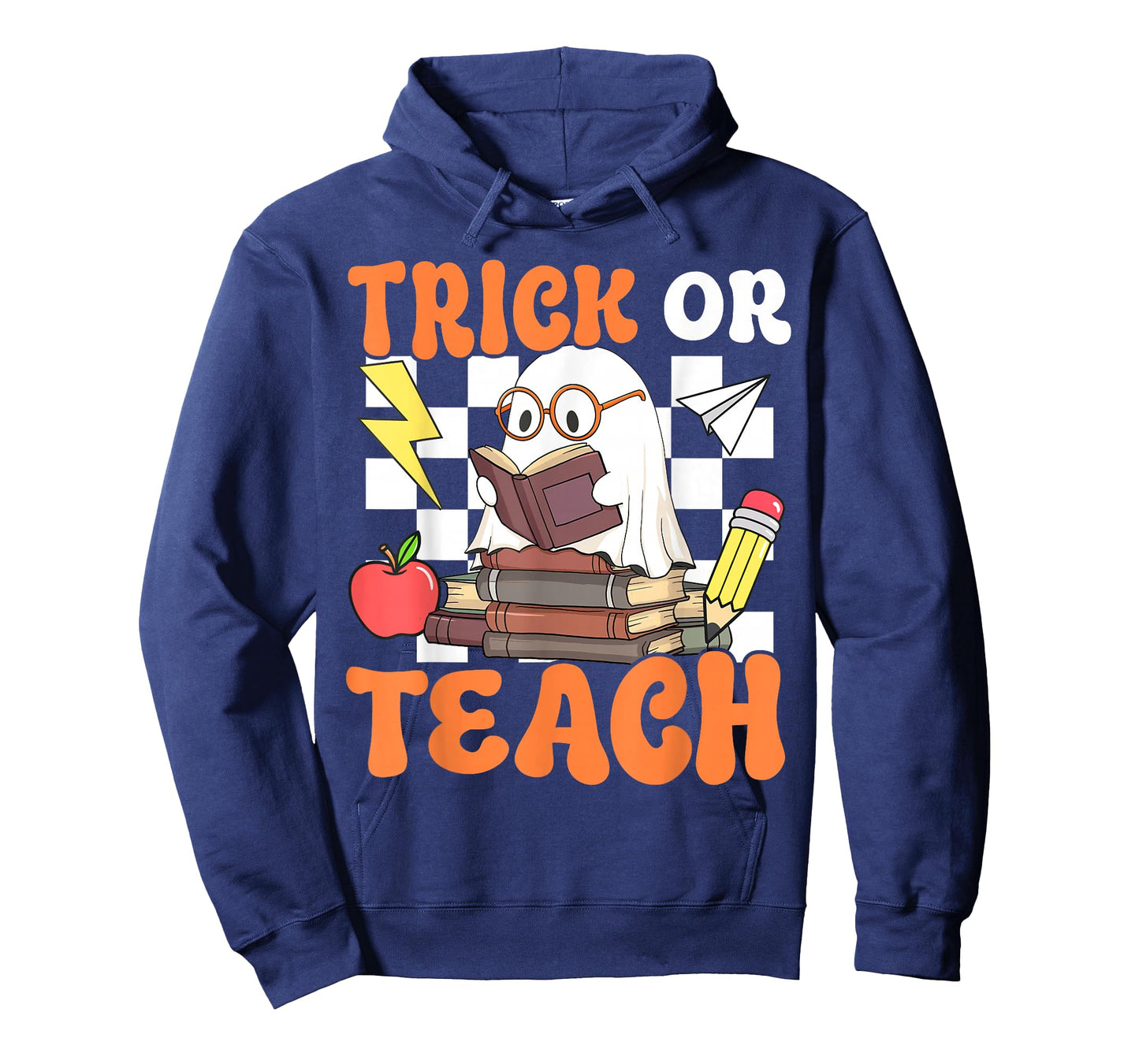 Trick or Teach Retro Halloween Teacher Reading Ghost Womens T-Shirt