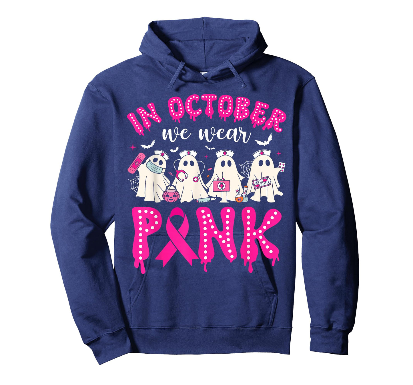in October We Wear Pink Ribbon Ghost Nurse Halloween Women T-Shirt