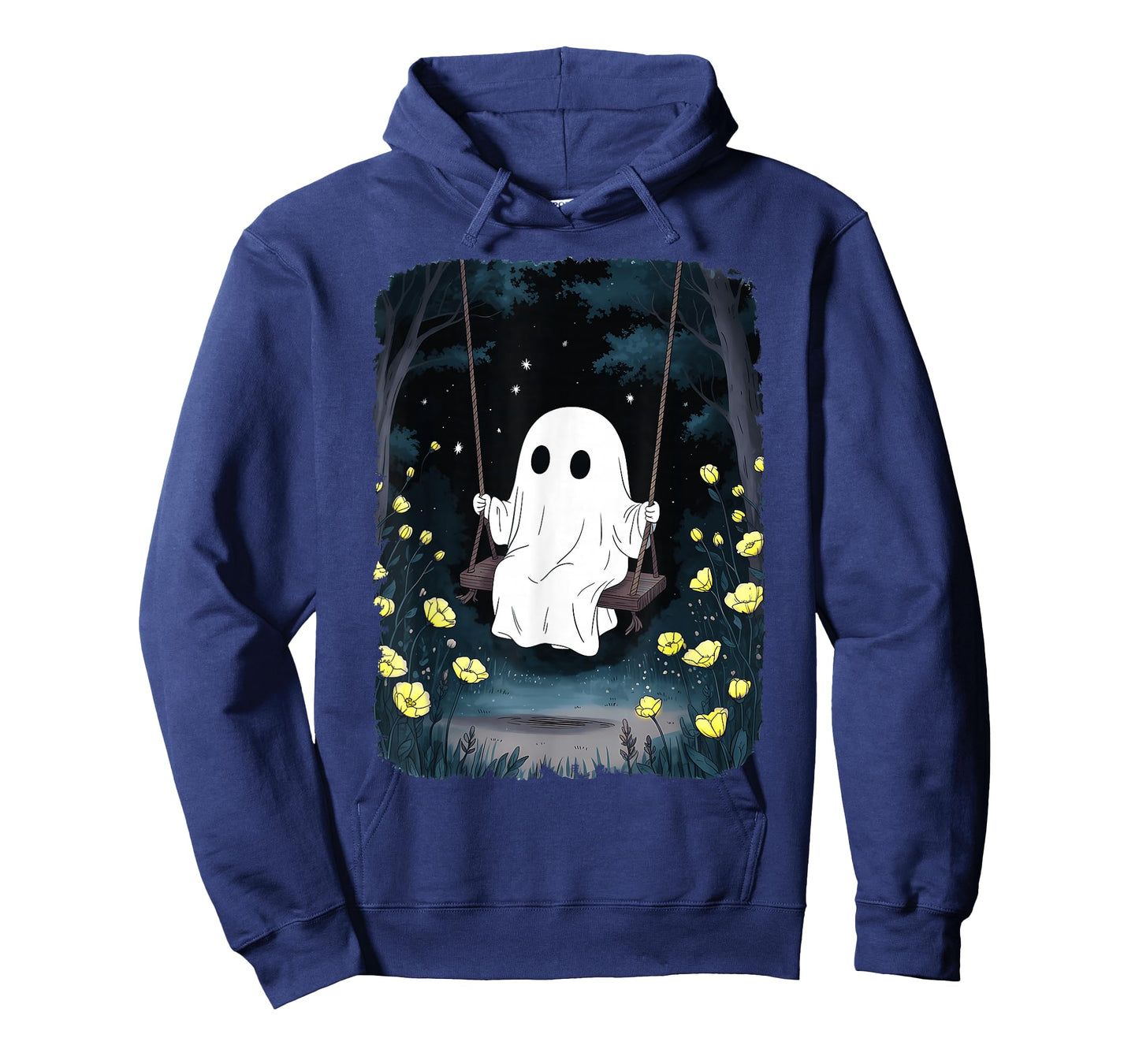 Vintage Ghost Swinging in Forest Night Halloween Floral T-Shirt