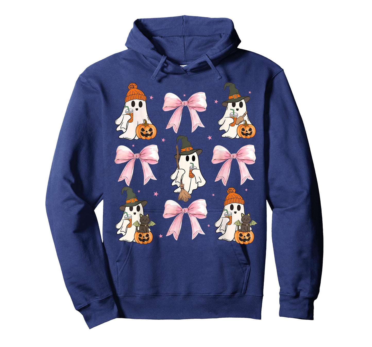 Pink Bow Cute Coquette Ghost Drinking Coffee Funny Halloween T-Shirt