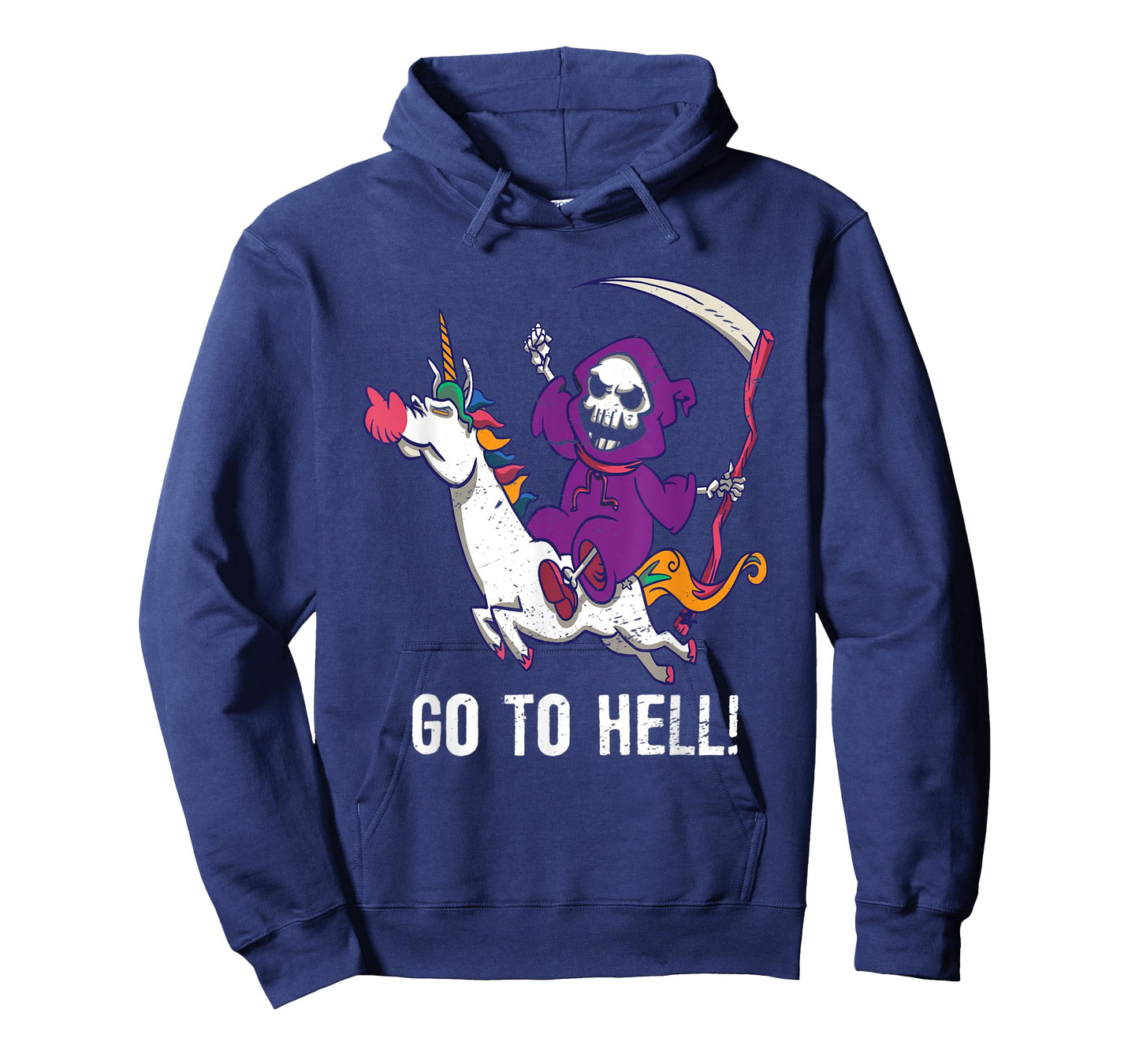 Go To Hell Spooky Grim Reaper Riding A Unicorn Skeleton T-Shirt