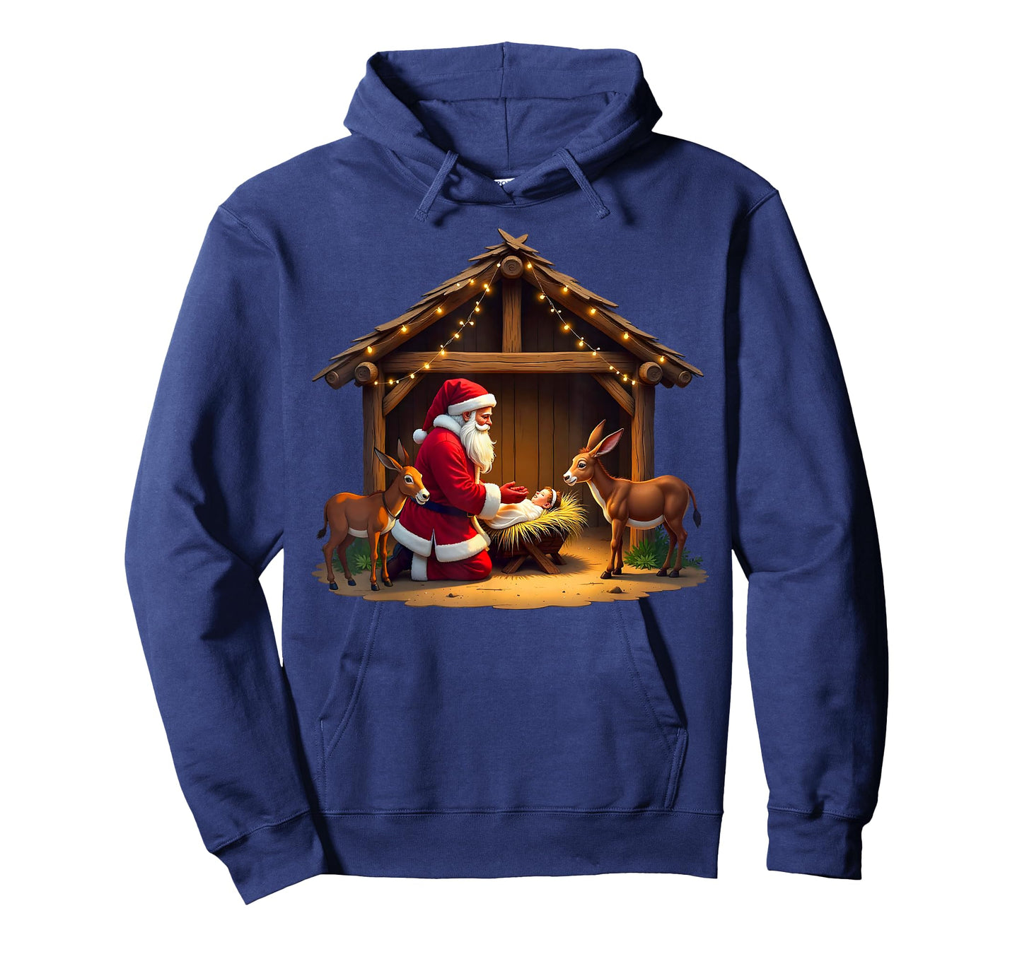 Kneeling Santa Claus & Baby Jesus Merry Christmas Christians T-Shirt