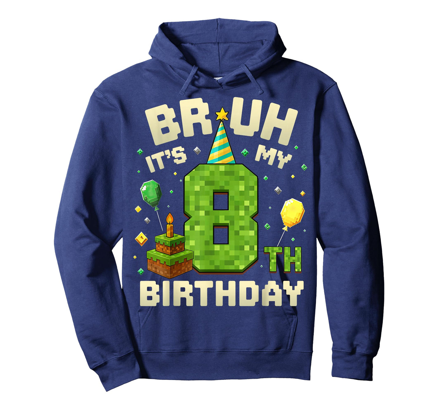 Bruh It's My 8th Birthday Game Pixel 8 Year Old Birthday Boy T-Shirt