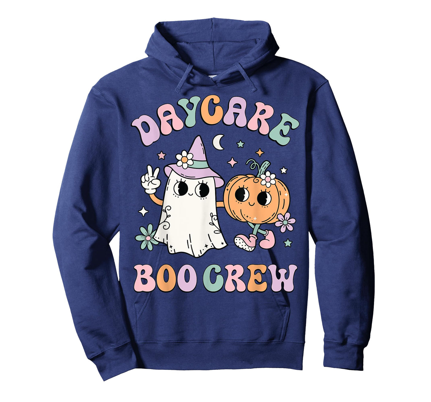 Daycare Boo Crew Groovy Halloween Floral Ghost Kid Teacher T-Shirt