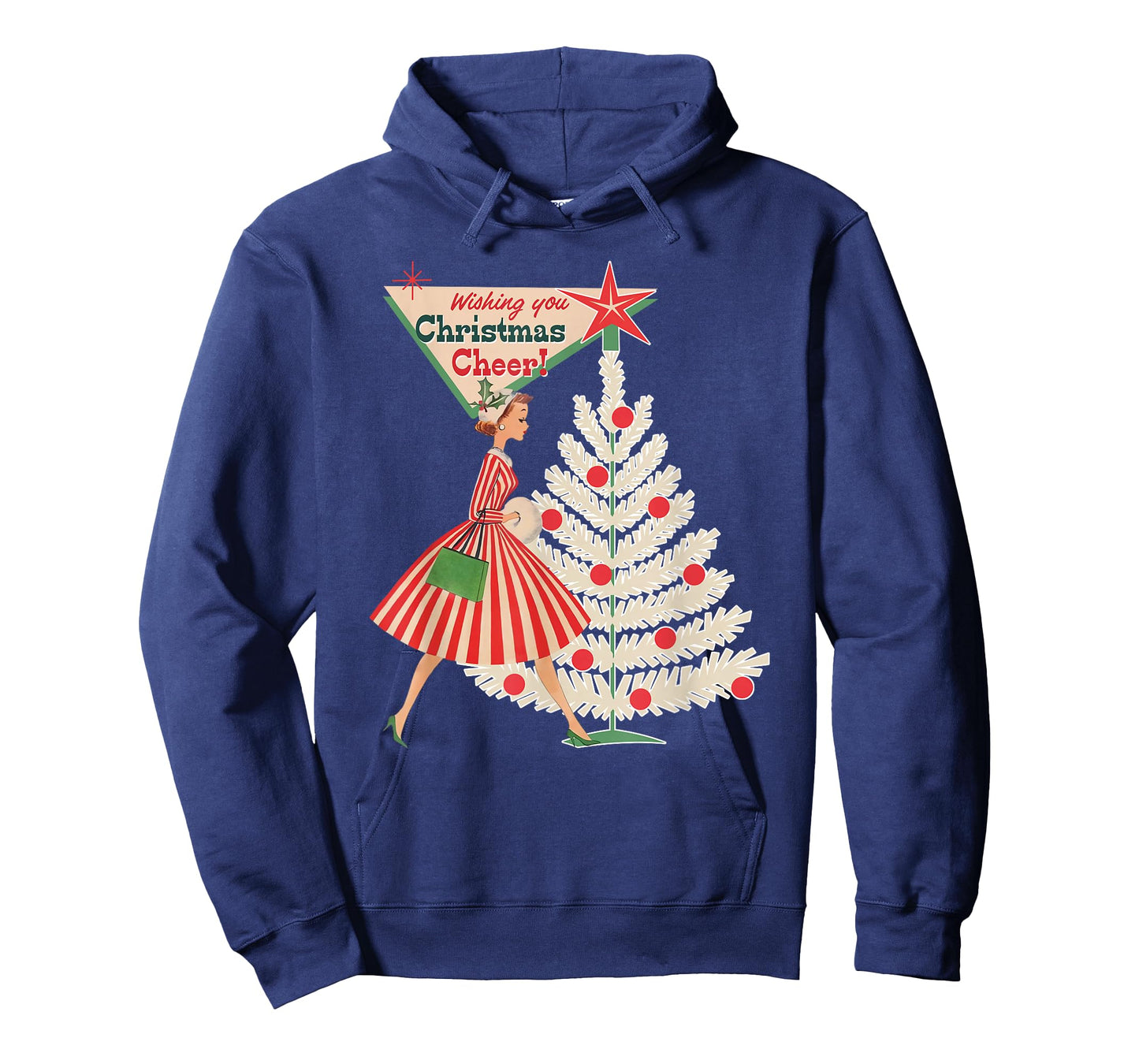 Vintage Retro 1950s Lady Wishing A Christmas Cheer Xmas Tree T-Shirt