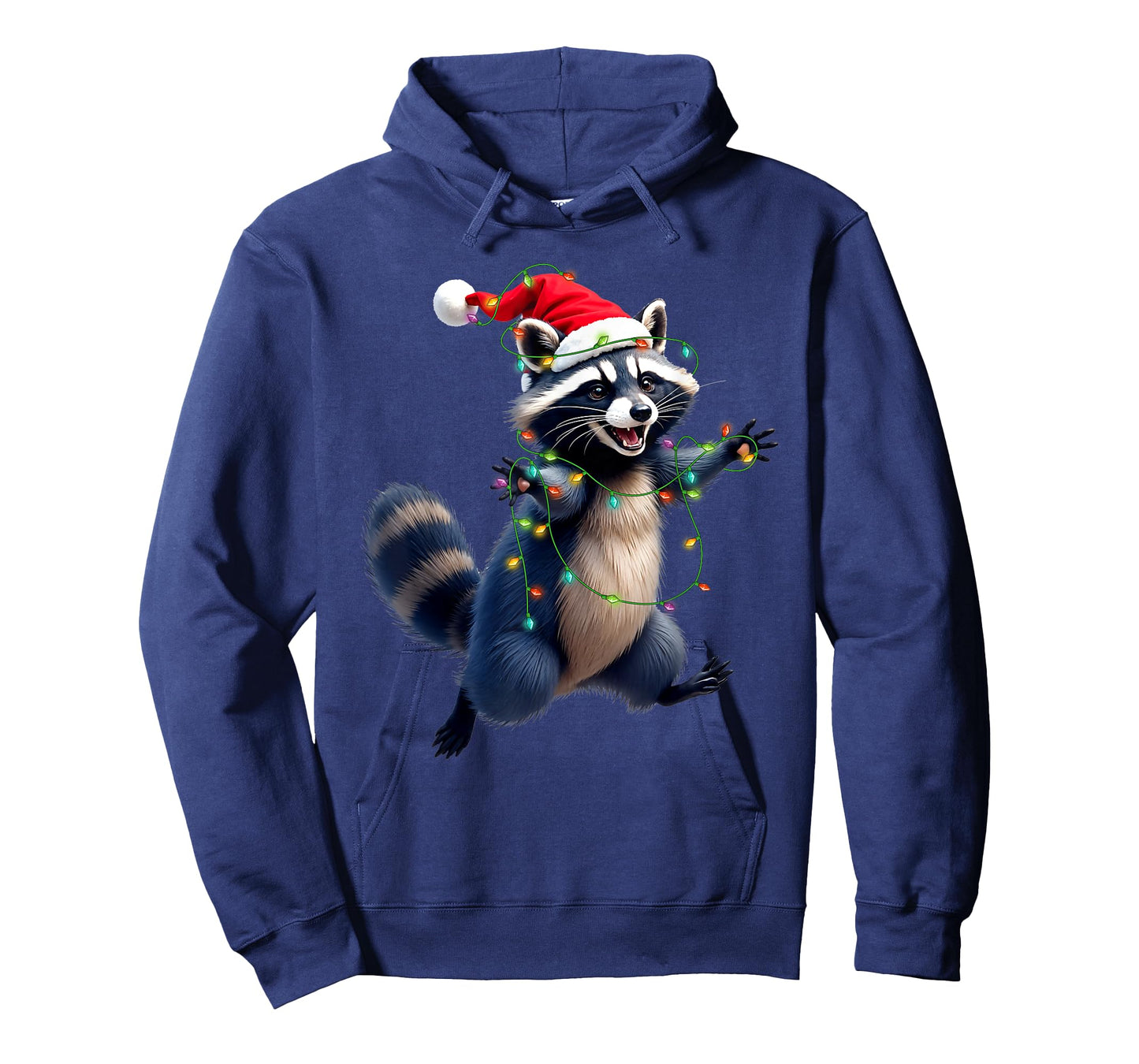 Funny Racoon Santa Hat Christmas Tree Lights Xmas PJS Kids T-Shirt