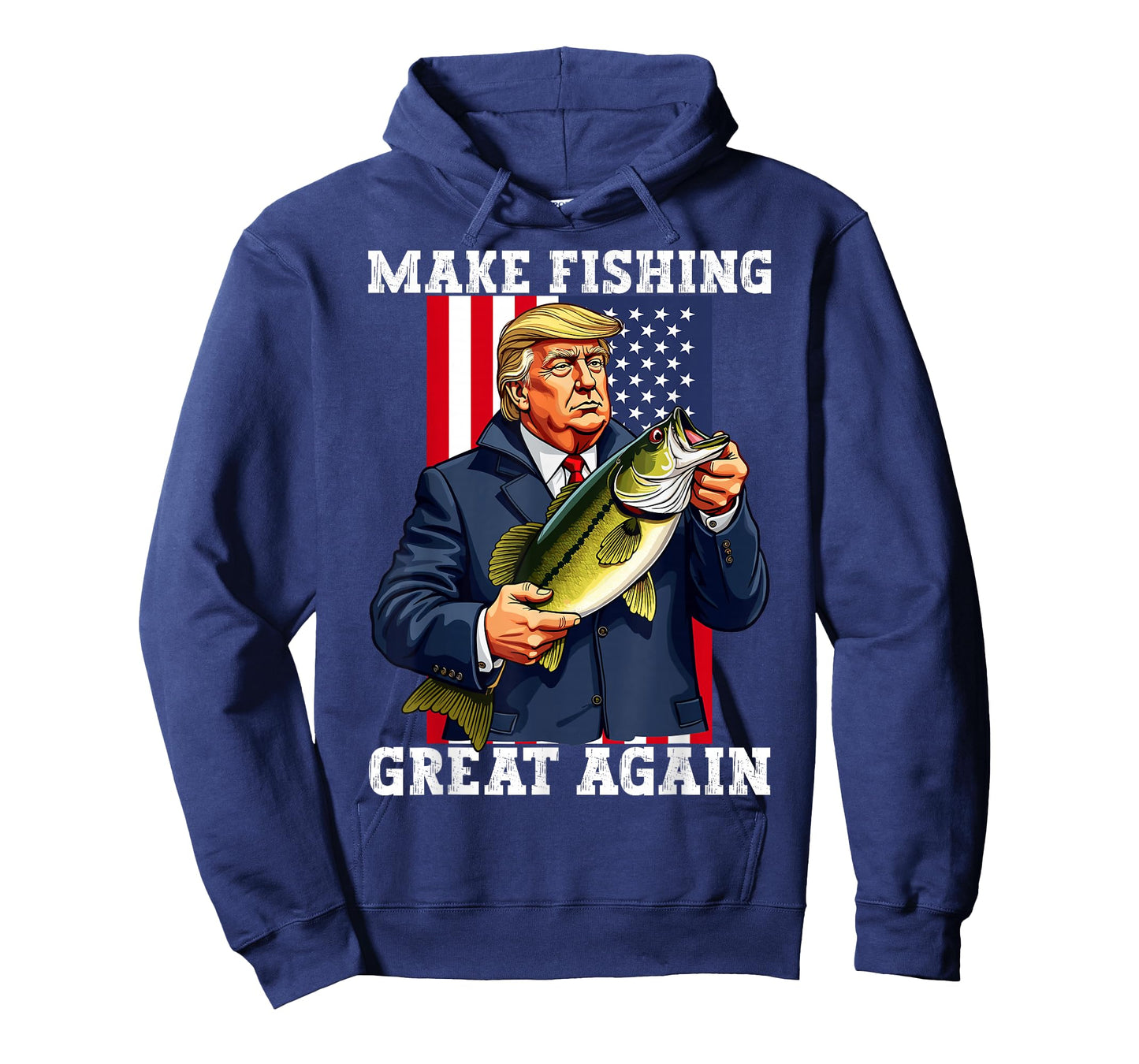 Patriotic Fisherman 'Make Fishing Great Again' Funny Bass Fishing Humor Trump T-Shirt - Black, Unisex-Adults, Short Sleeve, Classic Fit, Cotton Blend, Small