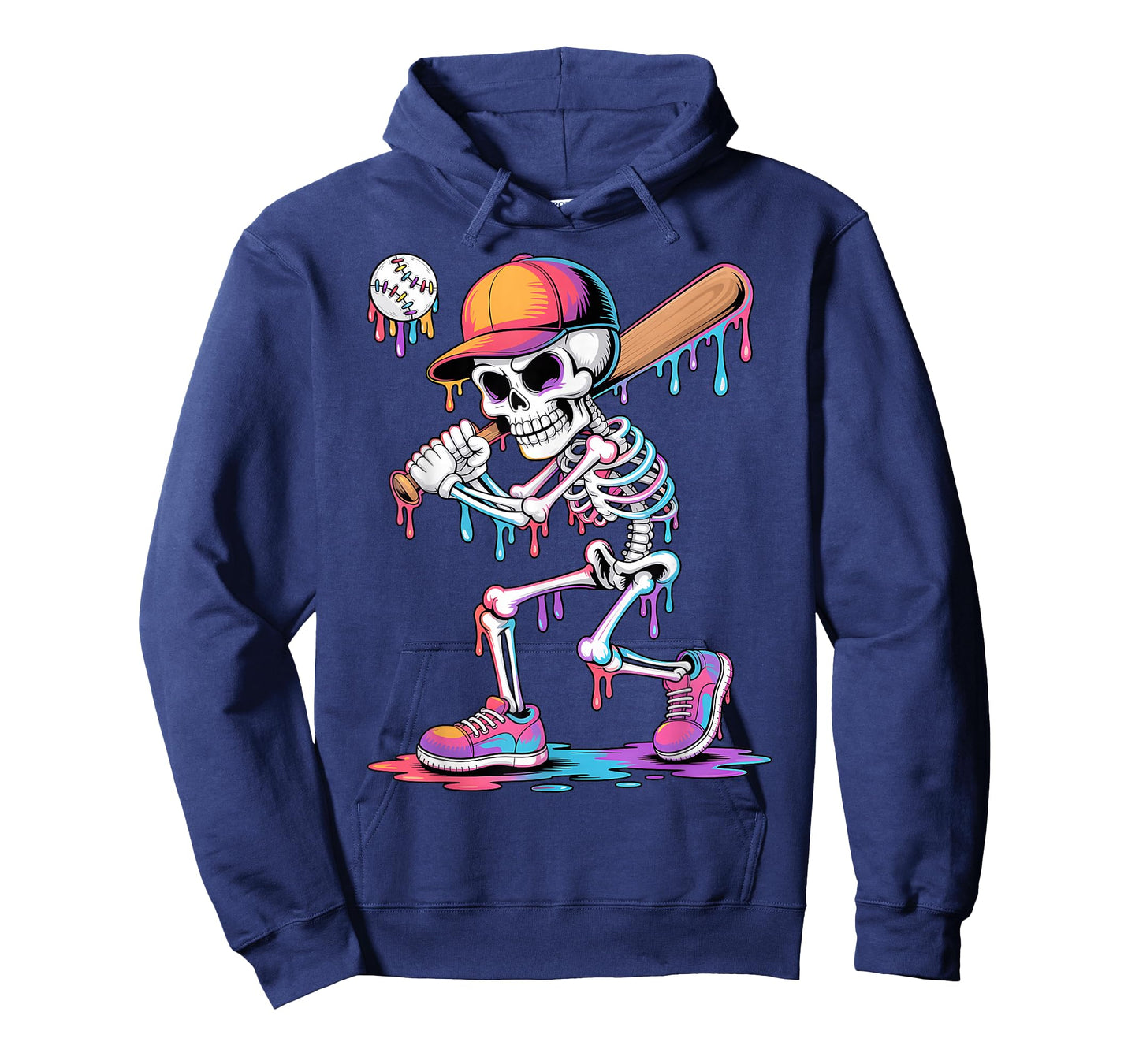 Skeleton Playing Baseball Halloween Youth Kids Baseball Drip T-Shirt
