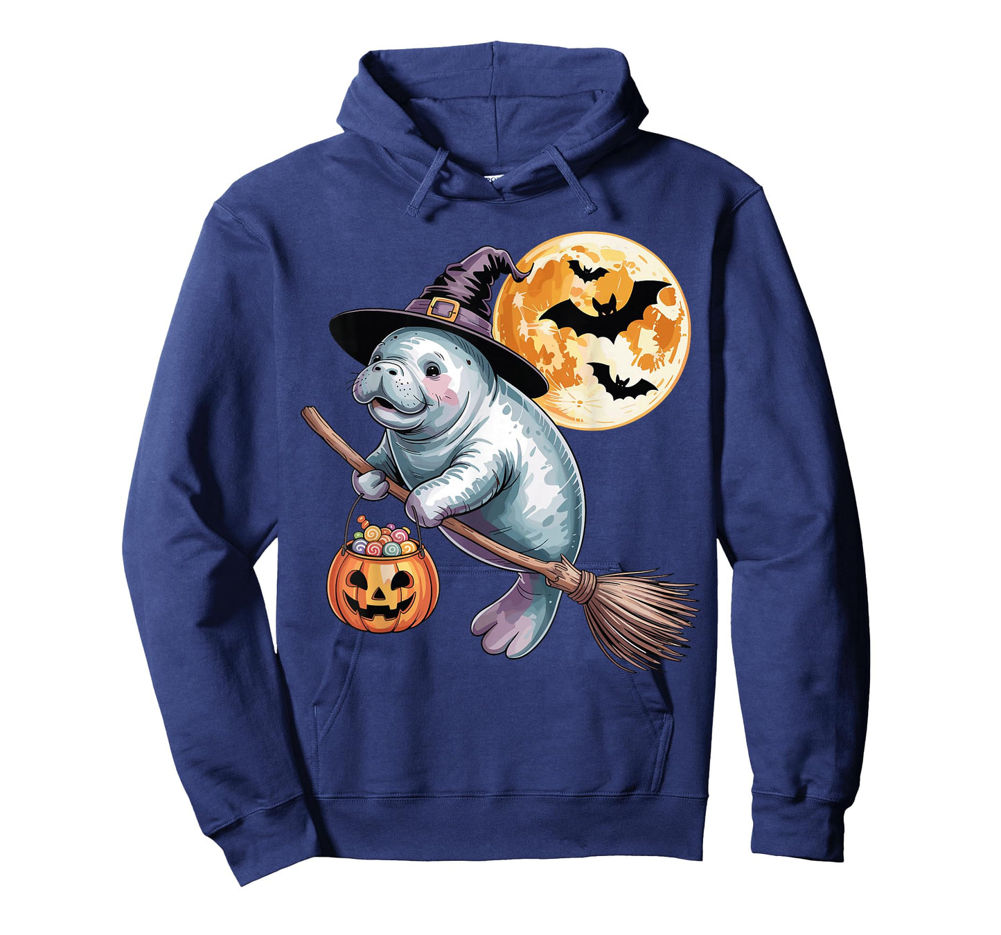 Witch Hat Manatee Riding Broomstick Halloween Pumpkin Candy T-Shirt