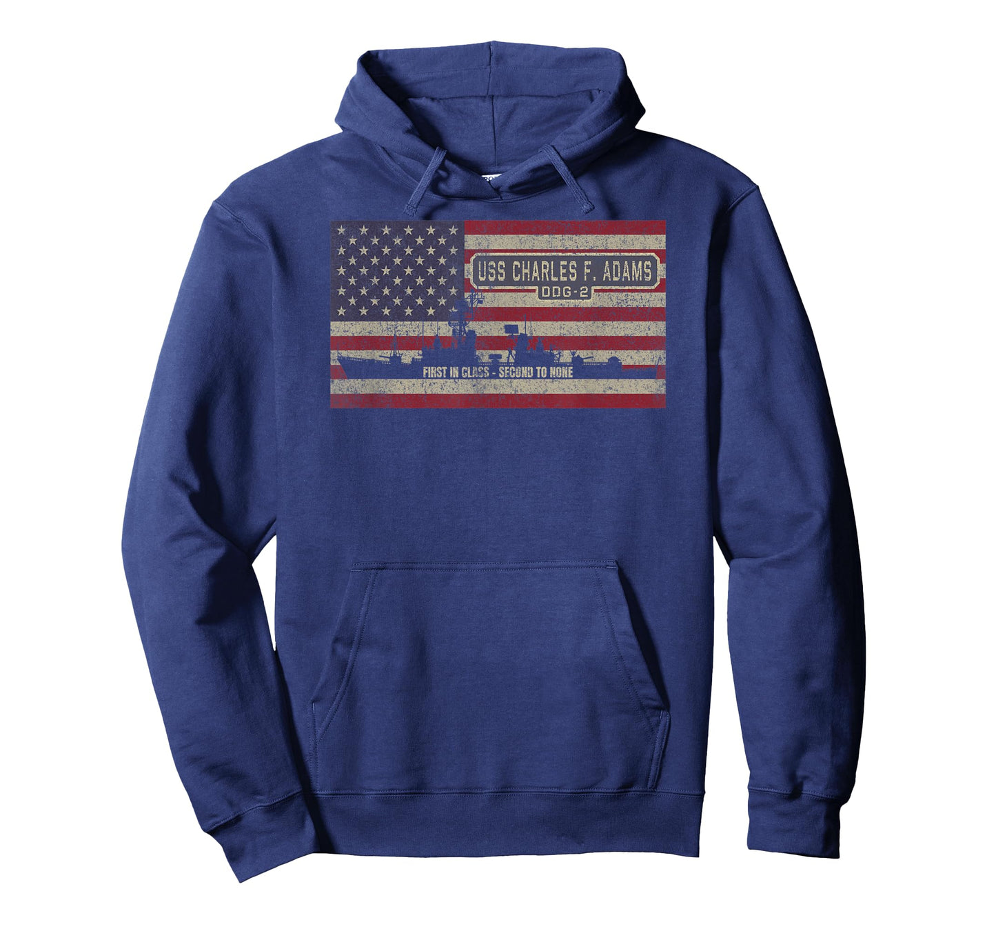 USS Charles F Adams DDG-2 Destroyer Ship USA American Flag T-Shirt