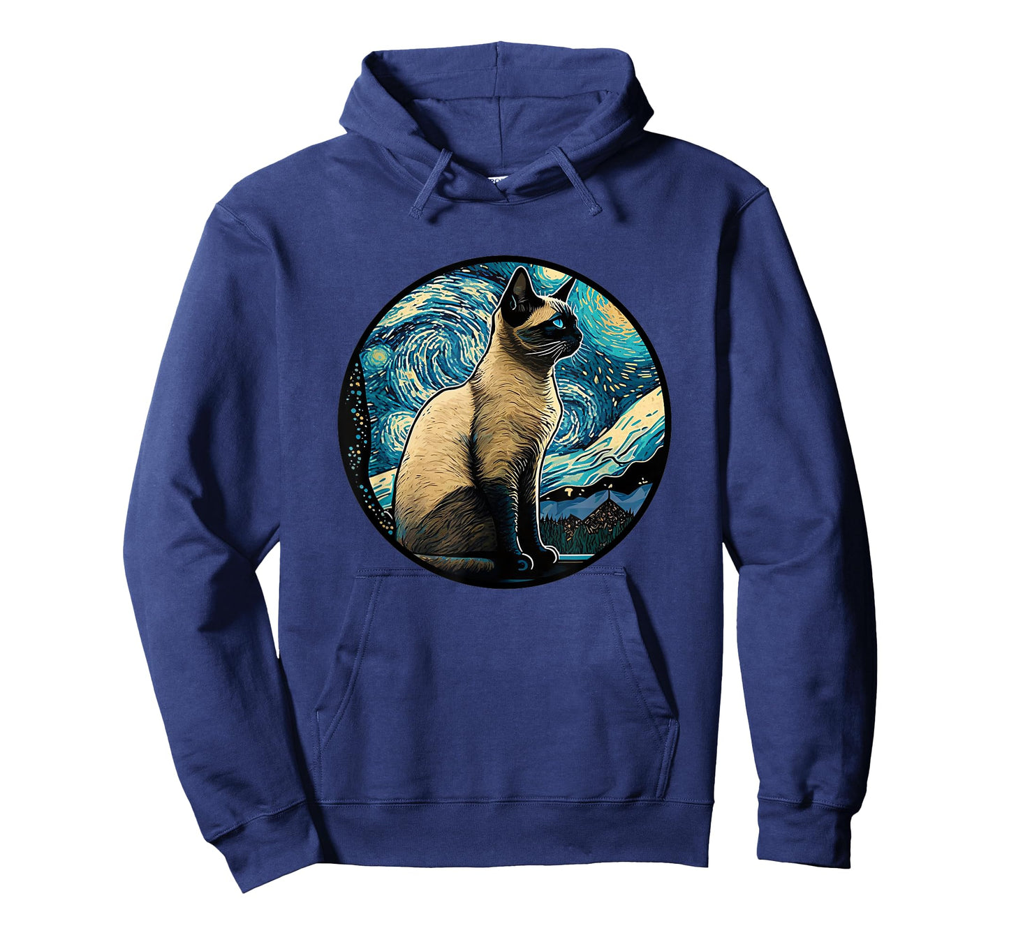 Siamese Cat in Starry Night Painting Men Women Kids T-Shirt