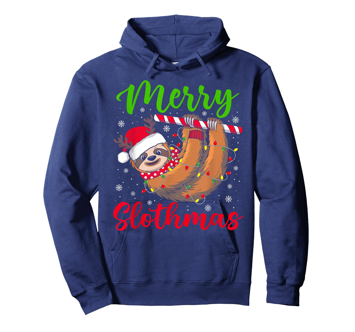 Merry Slothmas Sloth Christmas Lights Santa Hat Xmas Pajamas T-Shirt