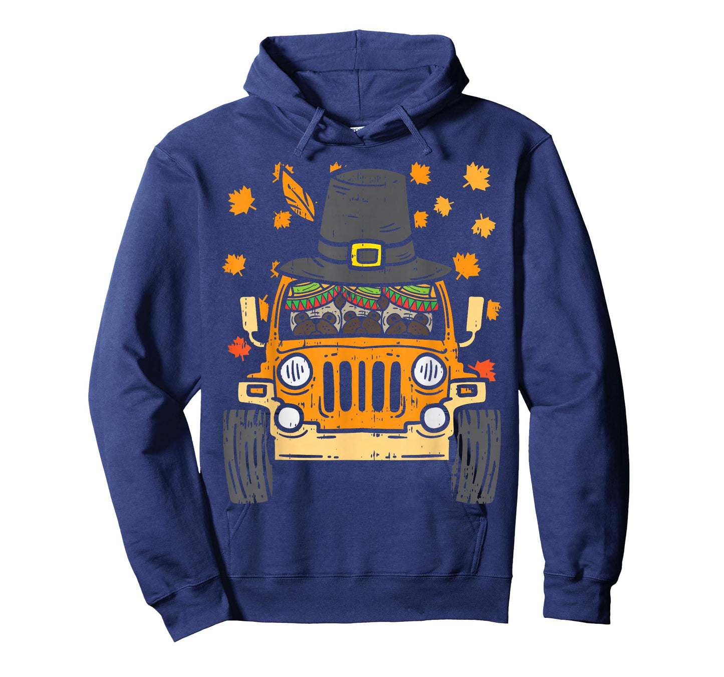 Pilgrim Monster Truck Pugs Thanksgiving Fall Autumn Gift T-Shirt